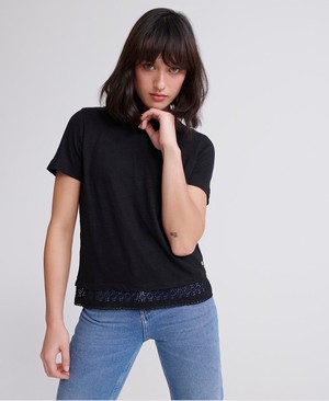 Superdry Iris Lace Trim Női Pólók Fekete | NGKXU8527